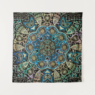 Blaue grünes GoldMandala-Wand-Tapisserie Wandteppich