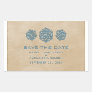Blaue Grunge D20-Würfel-Gamer-Save-the-Date-Aufkle Rechteckiger Aufkleber