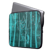 Blaue Grunge-Wald-Eule Laptopschutzhülle (Vorderseite Links)
