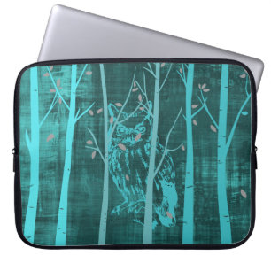 Blaue Grunge-Wald-Eule Laptopschutzhülle