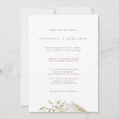 Blaue Grünpflanzen & getrocknete Pampas Hochzeit Einladung (Vorderseite)