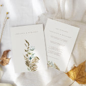 Blaue Grünpflanzen & getrocknete Pampas Hochzeit Einladung