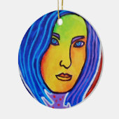 Blaue Haar-Dame Keramik Ornament (Links)