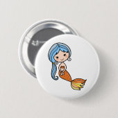 Blaue Haarmeerjungfraukunst Button (Vorne & Hinten)
