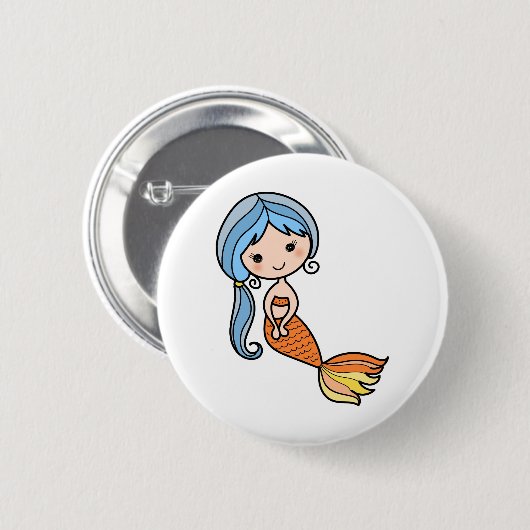 Blaue Haarmeerjungfraukunst Button (Vorne & Hinten)