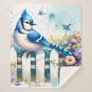 Blaue Häher-Cottage-Garten-Zaun-Szene Sherpadecke