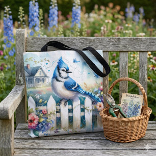 Blaue Häher Cottage-Garten Zaun Szene Tasche