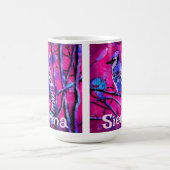 Blaue Häher-Vogel-Baum-Zweig Rosa Personalisiert  Kaffeetasse (Mittel)