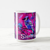 Blaue Häher-Vogel-Baum-Zweig Rosa Personalisiert  Kaffeetasse (VorderseiteRechts)