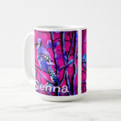 Blaue Häher-Vogel-Baum-Zweig Rosa Personalisiert  Kaffeetasse (Vorderseite Links)