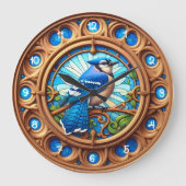 Blaue Häherscheiben Glas-Erbe Große Wanduhr (Vorderseite)