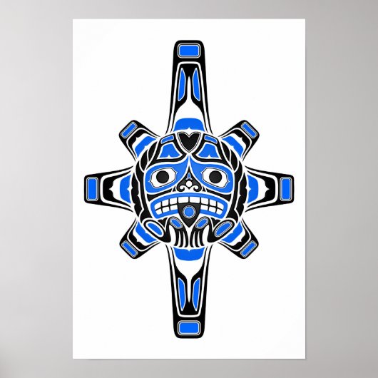 Blaue Haida-Sonnenmaske auf Weiß Poster (Vorne)
