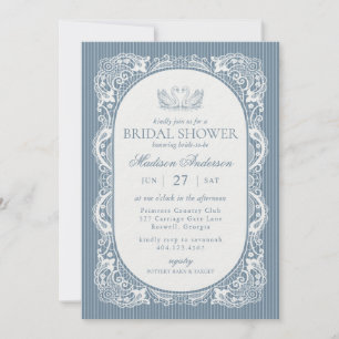 Blaue Häkeldeckchen Hochzeitsshower im Vintage-Blu Einladung