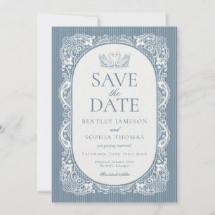 Blaue Häkelspitze Vintage-Blumen-Save-the-Date Einladung