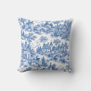 Blaue Halloween-Dorf-Toile-Muster Geister Katzen Kissen