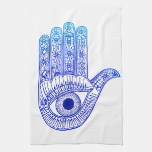 Blaue Hamsa Hand-/Blicks-Verteidigung/Hand von Geschirrtuch