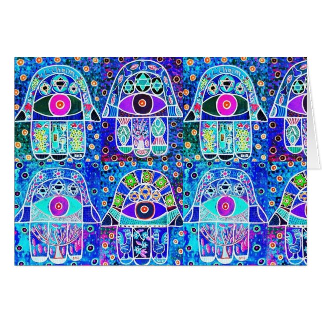 Blaue Hamsa Vintage Tapastry Judaika (Vorderseite (Horizontal))
