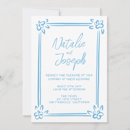 Blaue Hand aus dem Mittelmeer in einer Hochzeit Einladung (Vorderseite)