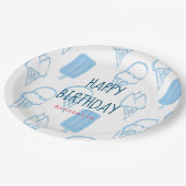 Blaue Hand bemalt Eiscreme Muster Geburtstag Pappteller (Schrägansicht)