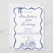 BLAUE Hand Drawn 30. Geburtstagsfeier Einladung (Vorderseite)