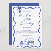 BLAUE Hand Drawn 30. Geburtstagsfeier Einladung (Vorne/Hinten)