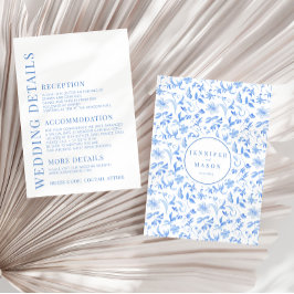 Blaue Hand gemalte Blumenkarten für Hochzeiten Begleitkarte