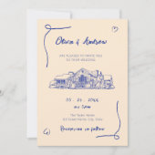 Blaue Hand gezeichnete Sketch Veranstaltungsort Ho Einladung (Vorderseite)