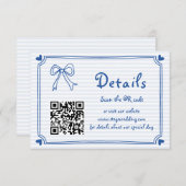 Blaue Hand gezeichnete Streifen Trauung Begleitkarte (Vorne/Hinten)