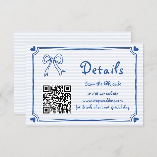 Blaue Hand gezeichnete Streifen Trauung Begleitkarte (Vorne/Hinten)