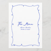 Blaue Hand gezeichnete Wavy Border & Script Hochze Menükarte (Rückseite)
