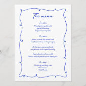 Blaue Hand gezeichnete Wavy Border & Script Hochze Menükarte (Vorderseite)