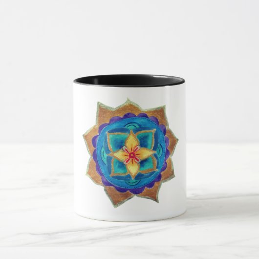 Blaue handbemalte Mandala Art Ringer Combo Tasse (Zentrum)