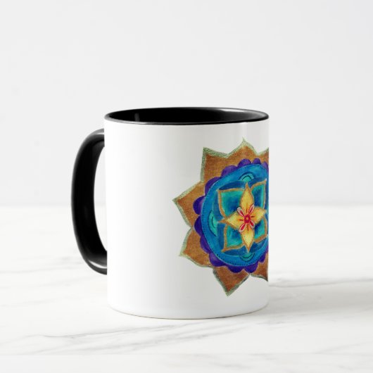 Blaue handbemalte Mandala Art Ringer Combo Tasse (Vorderseite Links)