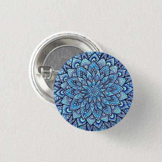 Blaue Handgemalte Mandala-Design-Pin-Schaltfläche Button (Vorne & Hinten)