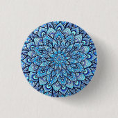 Blaue Handgemalte Mandala-Design-Pin-Schaltfläche Button (Vorderseite)