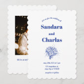 Blaue handgeschriebene Whimsical-Hochzeit Einladung (Vorne/Hinten)