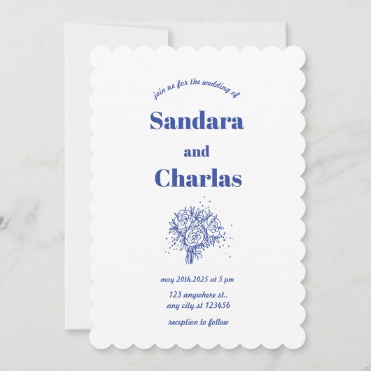 Blaue handgeschriebene Whimsical-Hochzeit Einladung (Vorderseite)