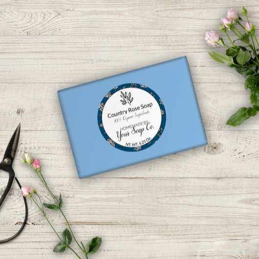 Blaue handGezeichnet Rose und Blätter Kunsthandwer Runder Aufkleber