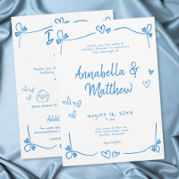 Blaue handgezeichnete Herz Whimsical moderne Hochz