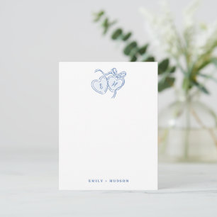 Blaue handgezeichnete Herzen Monogramm personalisi Mitteilungskarte