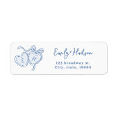 Blaue handgezeichnete Herzen-Monogramm-Rücksendead (Vorne)