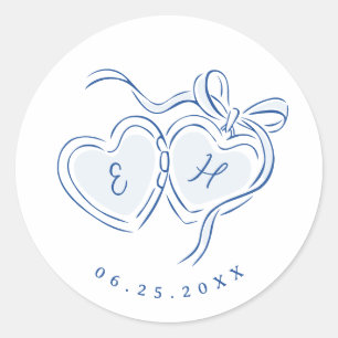 Blaue handgezeichnete Herzen Monogramm Whimsical H Runder Aufkleber