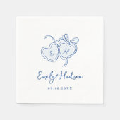 Blaue handgezeichnete Herzen Monogramm Whimsical H Serviette (Vorderseite)
