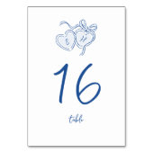 Blaue handgezeichnete Herzen Monogramm Whimsical H Tischnummer (Rückseite)