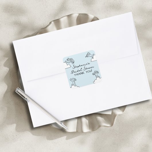 Blaue handgezeichnete Hochzeitsdusche - Traumpaar Quadratischer Aufkleber