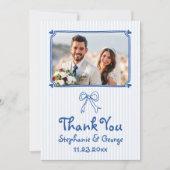 Blaue handgezeichnete kritzelige Foto-Hochzeit Dankeskarte (Vorderseite)