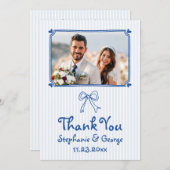 Blaue handgezeichnete kritzelige Foto-Hochzeit Dankeskarte (Vorne/Hinten)