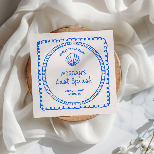 Blaue handgezeichnete letzte Spritzer Junggesellin Serviette