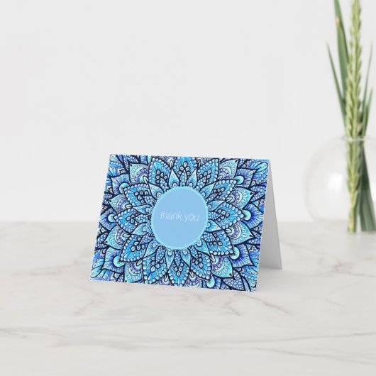 Blaue handgezeichnete Mandala-Dankeskarten (Vorderseite)