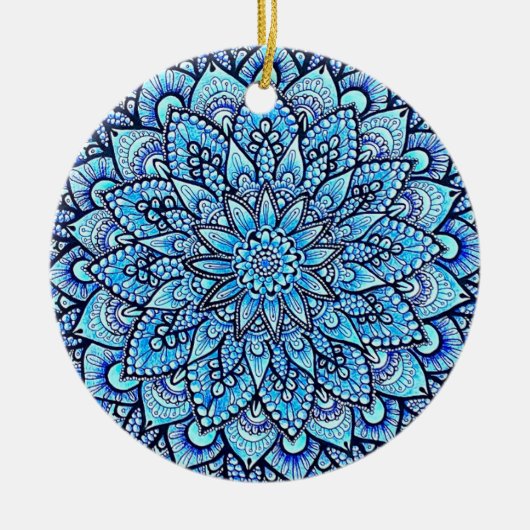 Blaue handgezeichnete Mandala-Design Keramik Ornament (Vorne)